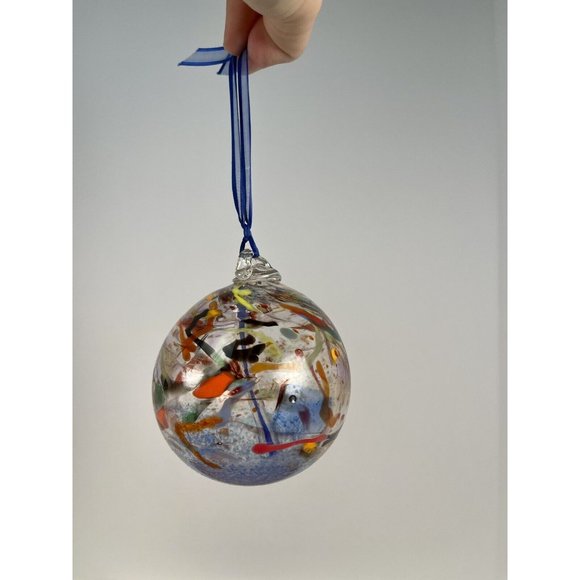 Glass Hand Blown Decorative Art Glass Ornament Multi-Color Swirls 3.5" - Picture 2 of 16